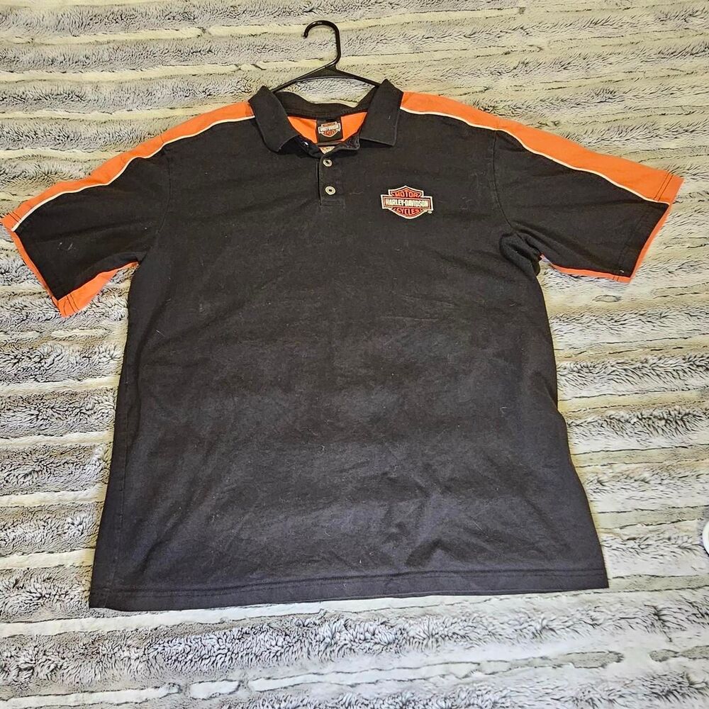 Harley-davidson Men's Black and Orange Polo-shirts